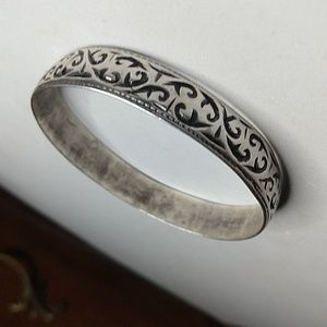 Antique carved ornate design bangle bracelet sterling silver 925